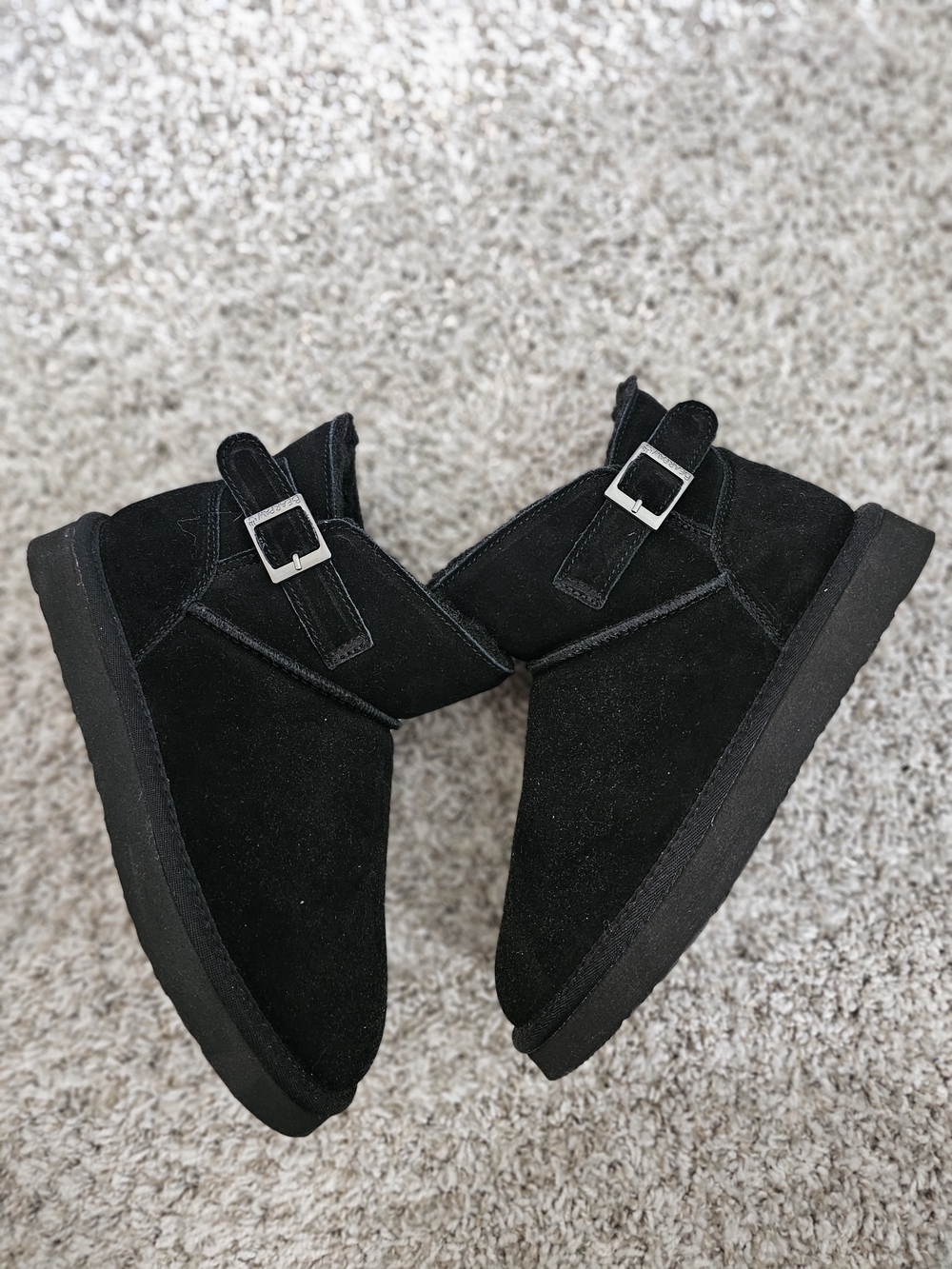 Black Suede Ankle Boots with Buckle Detail - Women